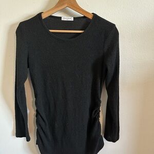 Black Ribbed Long-Sleeve Women's Maternity Top